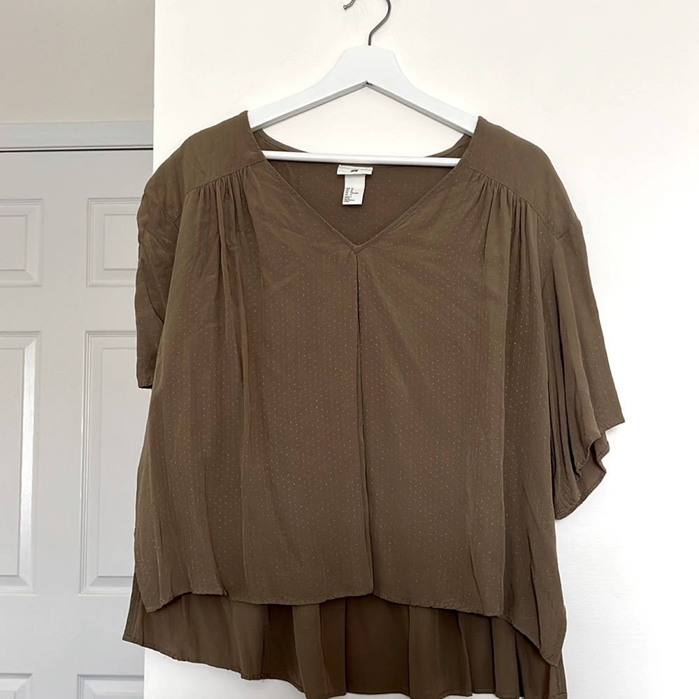 H&M x Anna Glover - Short Sleeve Crop Top - Khaki Green - Size 16